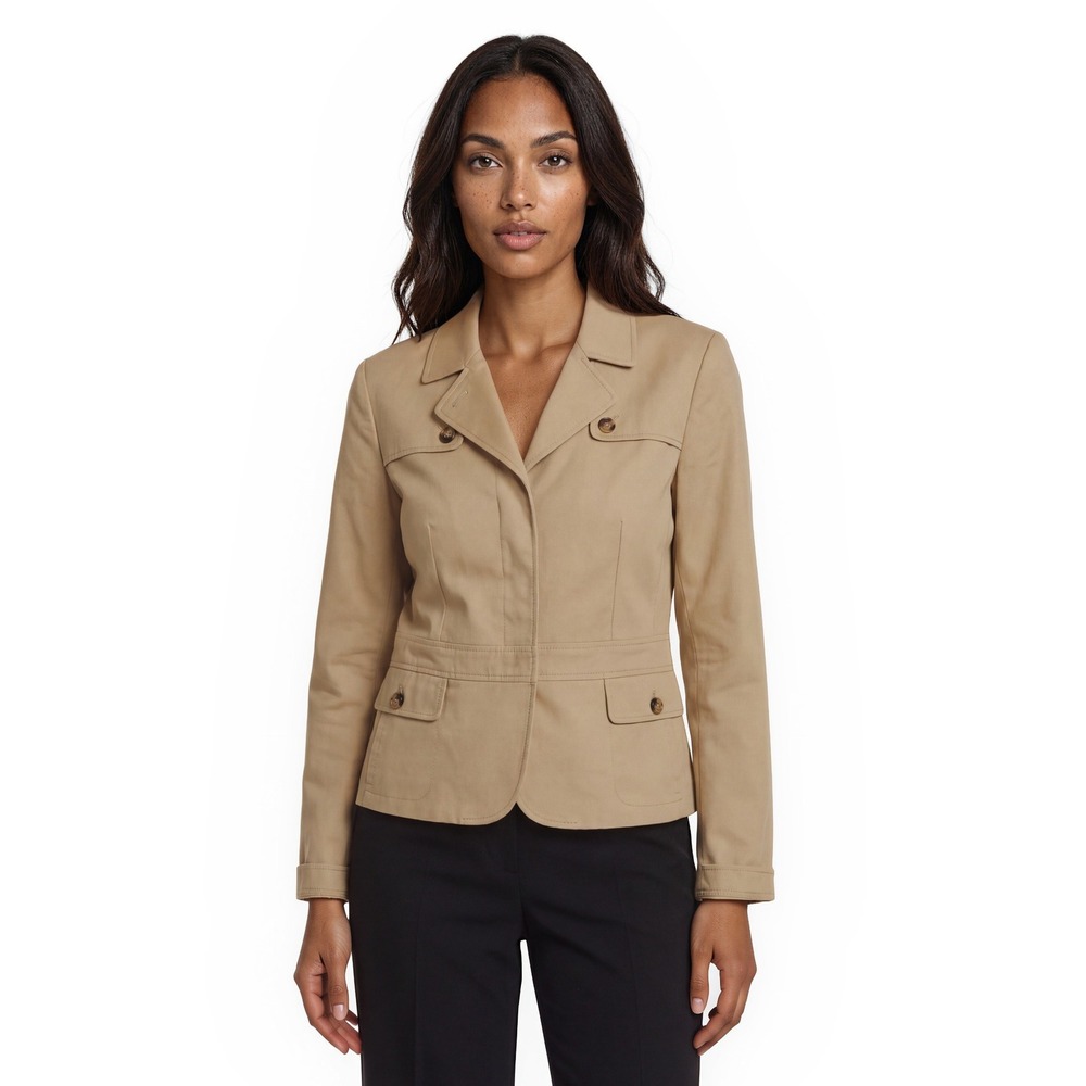 Talbots Blazer Women's Size 16 Tan Beige Button Front Structured Safari Jacket